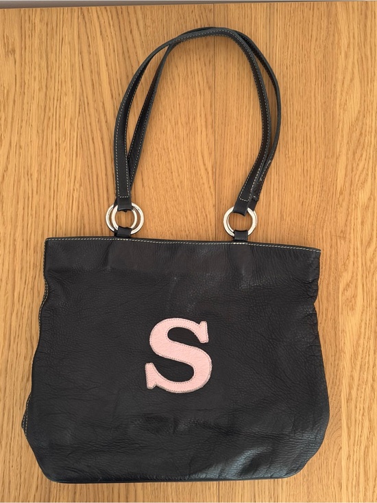 Roots Handbags - Roots Black Shoulder Tote with Pink Logo Accent